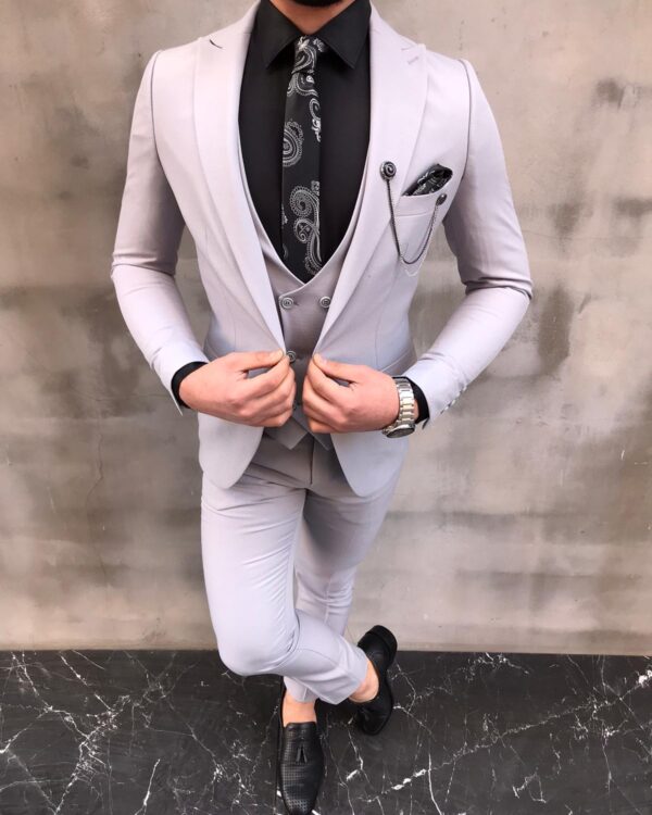Livonia Light Gray Slim Fit Wool Suit - Bespoke Daily