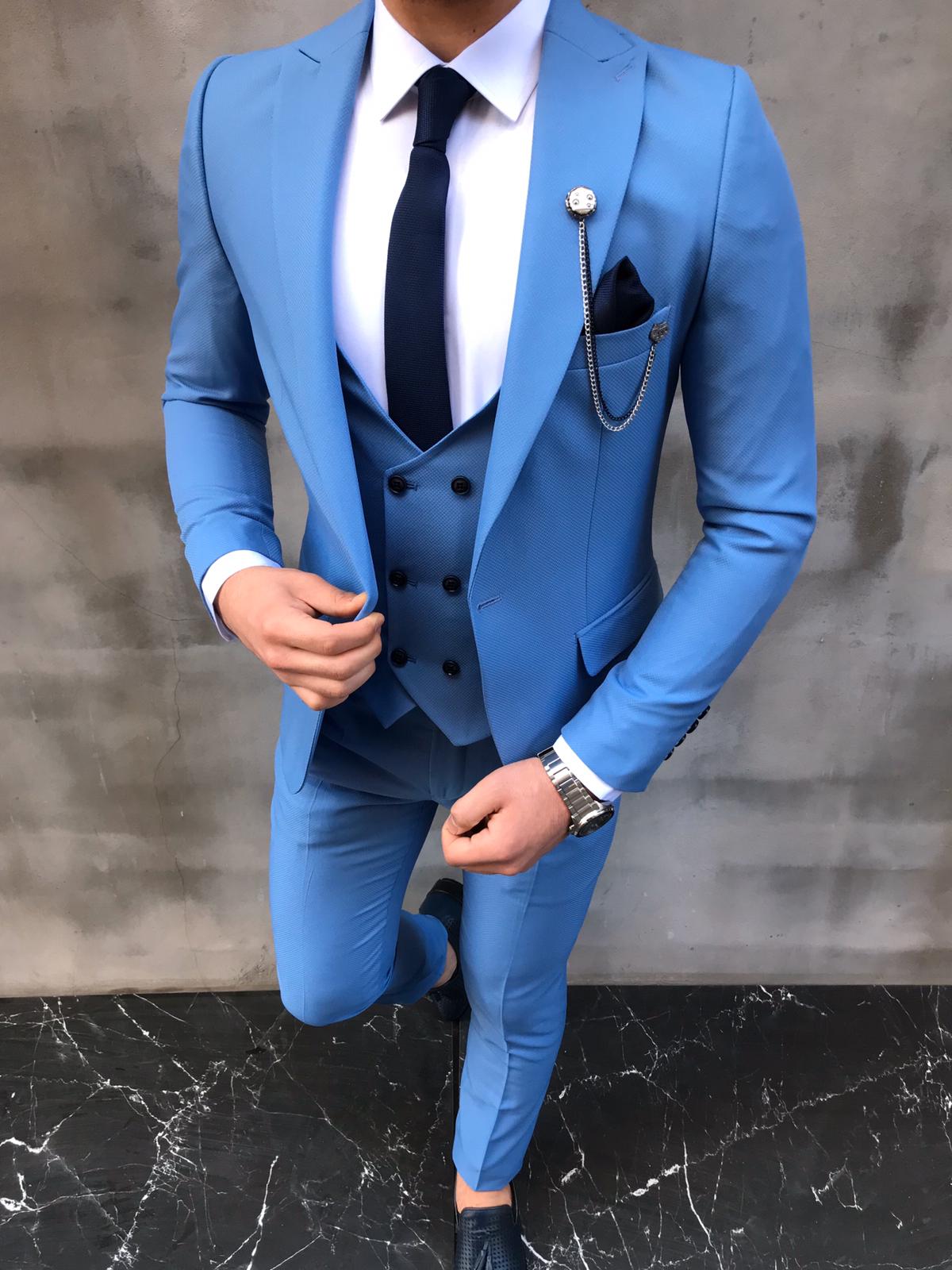 Livonia Ice Blue Slim Fit Wool Suit - Bespoke Daily