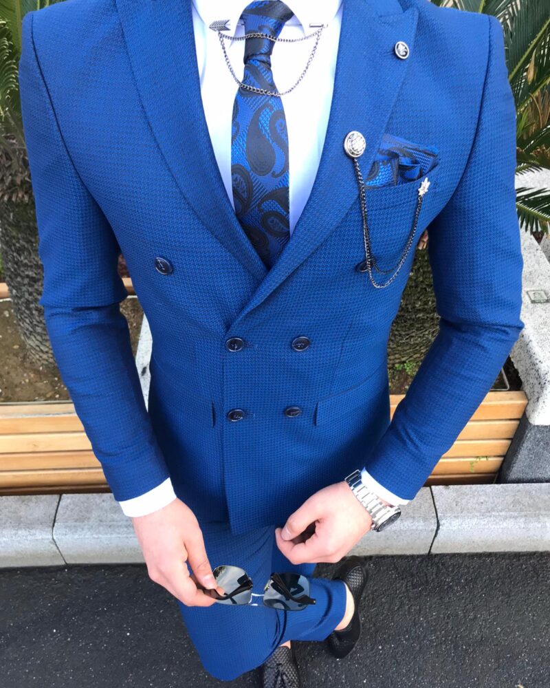 Newark Blue Slim Fit Double Breasted Suit - Bespoke Daily