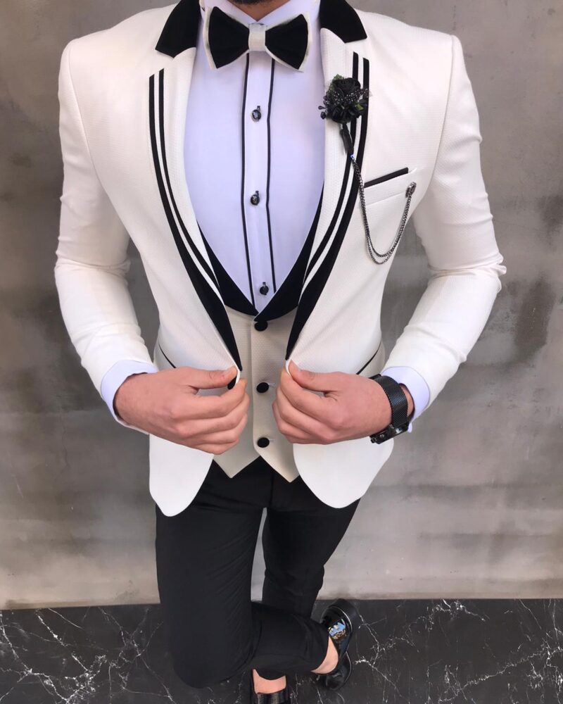 Buy White Slim Fit Notch Lapel Tuxedo by BespokeDailyShop.com
