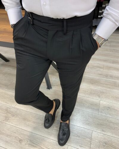 Salem Black Slim Fit Pleated Pants - Bespoke Daily