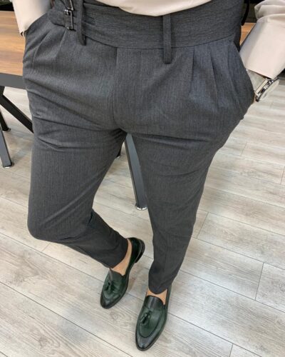 Salem Gray Slim Fit Pleated Pants - Bespoke Daily
