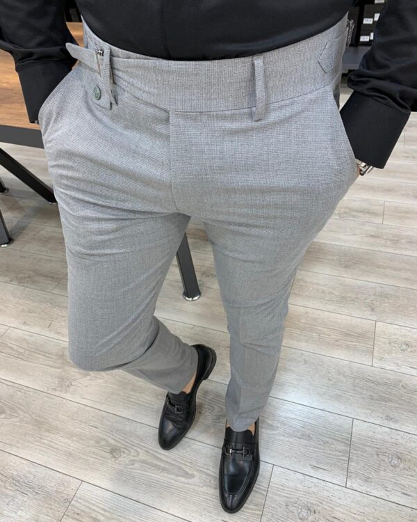 Salem Light Gray Slim Fit Pleated Pants - Bespoke Daily
