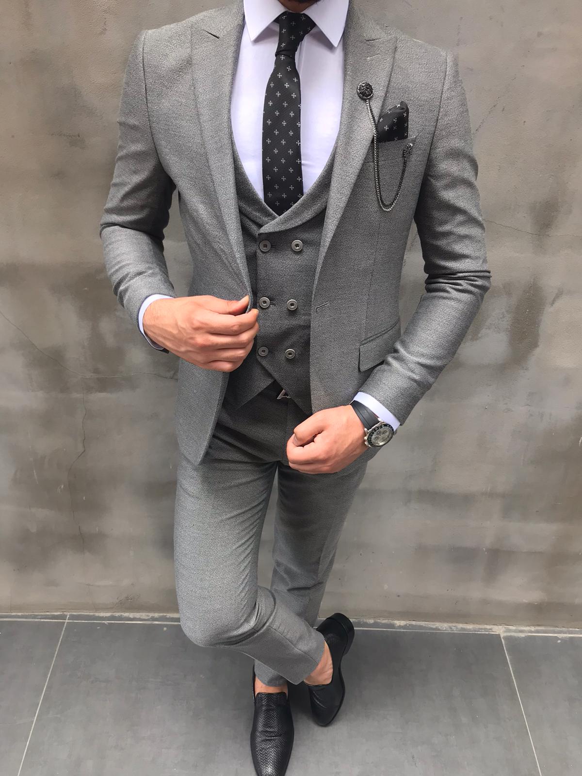 Kinston Gray Slim Fit Suit - Bespoke Daily