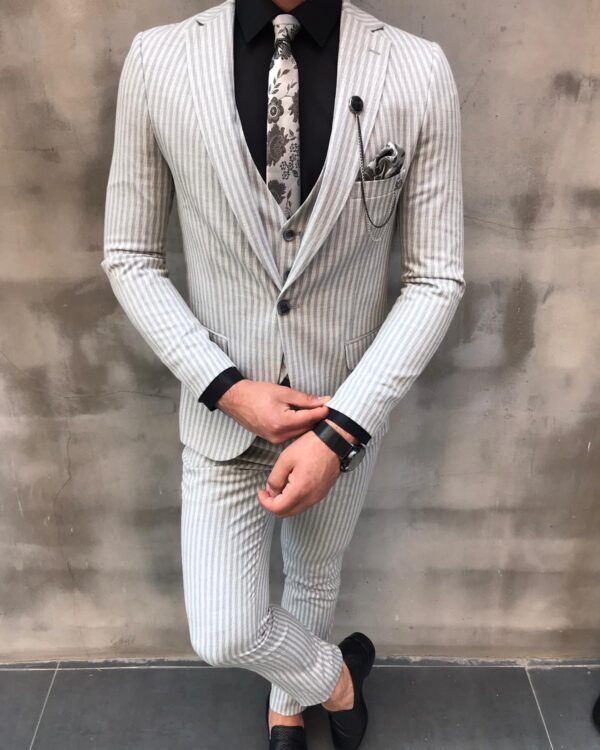 Livonia Gray Slim Fit Striped Suit - Bespoke Daily