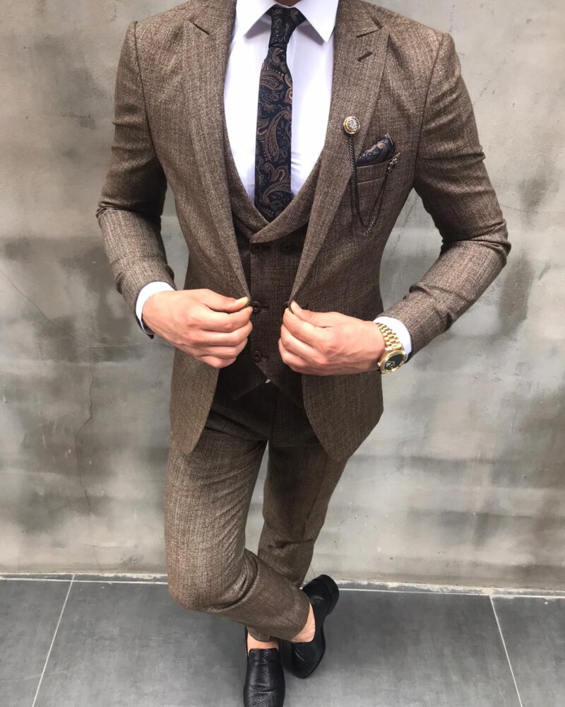 Livonia Brown Slim Fit Crosshatch Suit - Bespoke Daily