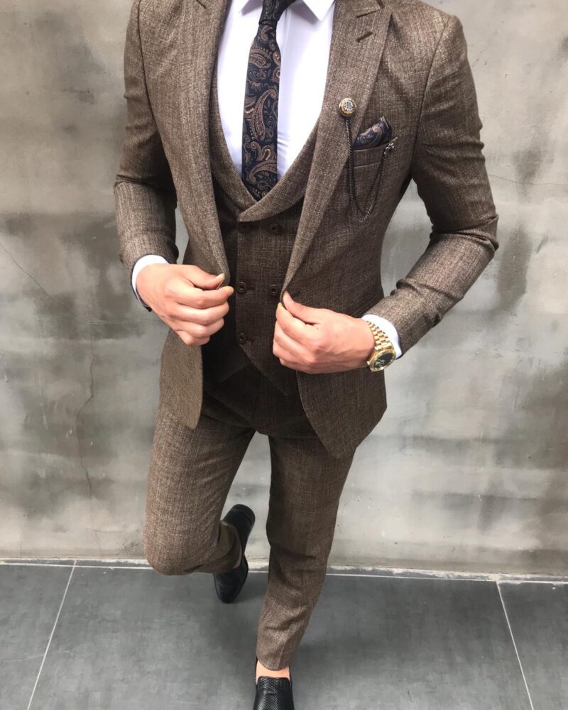 Livonia Brown Slim Fit Crosshatch Suit - Bespoke Daily