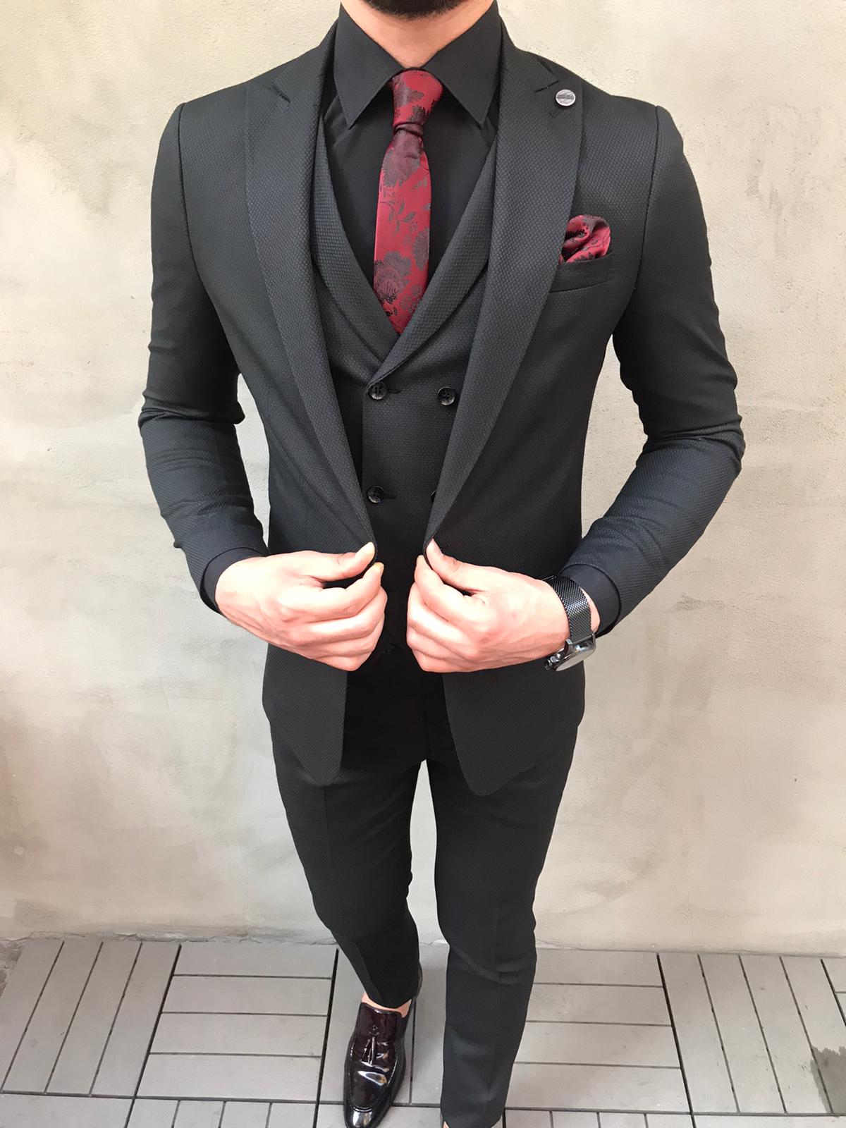 Sandy Black Slim Fit Suit - Bespoke Daily