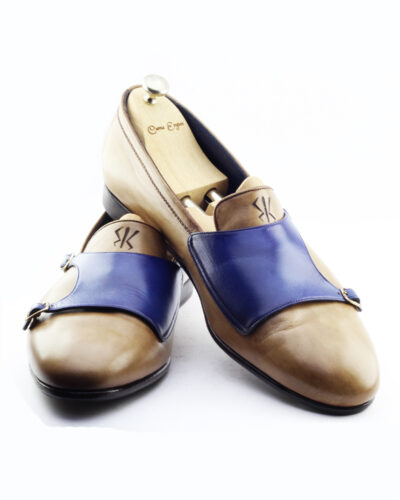 Handmade Camel Leather Double Monk Strap Loafers by BespokeDailyShop.com with Free Worldwide Shipping