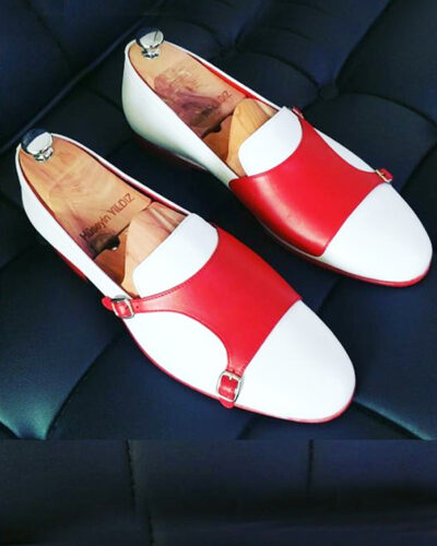 Handmade White Leather Double Monk Strap Loafers by BespokeDailyShop.com with Free Worldwide Shipping