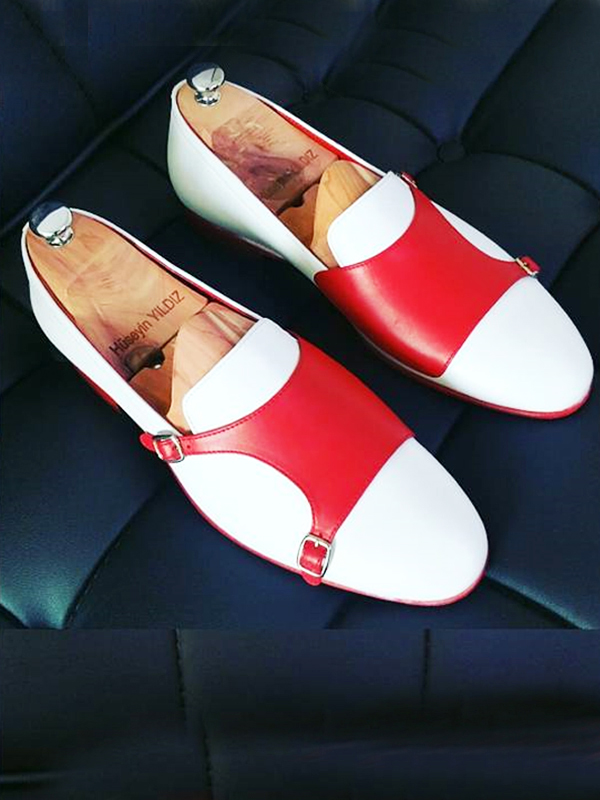 Handmade White Leather Double Monk Strap Loafers by BespokeDailyShop.com with Free Worldwide Shipping