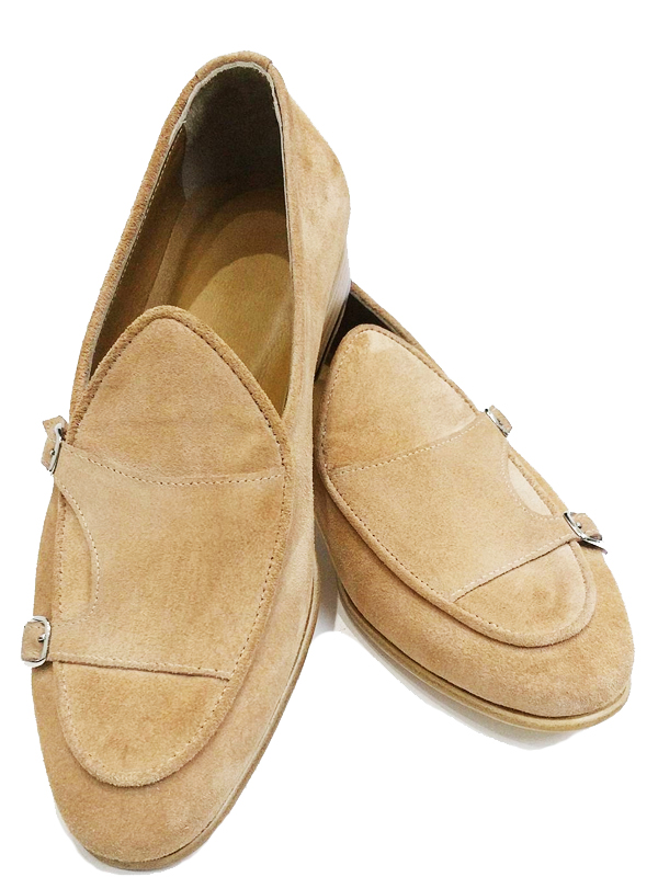 Handmade Camel Suede Leather Monk Strap Loafers by BespokeDailyShop.com with Free Worldwide Shipping