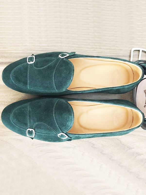 Handmade Green Suede Leather Monk Strap Loafers by BespokeDailyShop.com with Free Worldwide Shipping