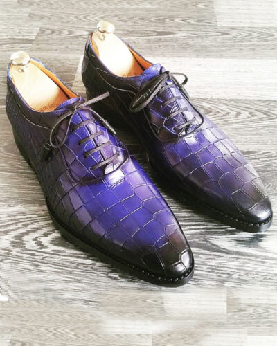 Handmade Blue Leather Oxfords by BespokeDailyShop.com with Free Worldwide Shipping