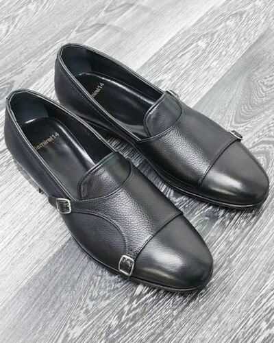 Handmade Black Leather Double Monk Strap Loafers by BespokeDailyShop.com with Free Worldwide Shipping