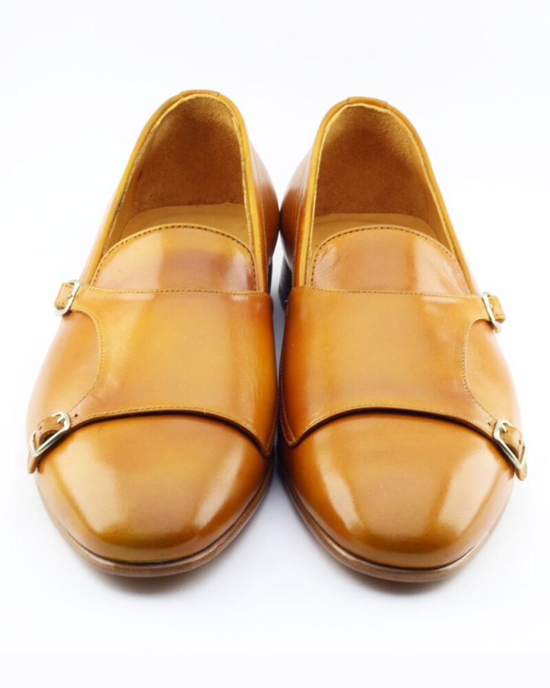 Handmade Mustard Leather Double Monk Strap Loafers by BespokeDailyShop.com with Free Worldwide Shipping