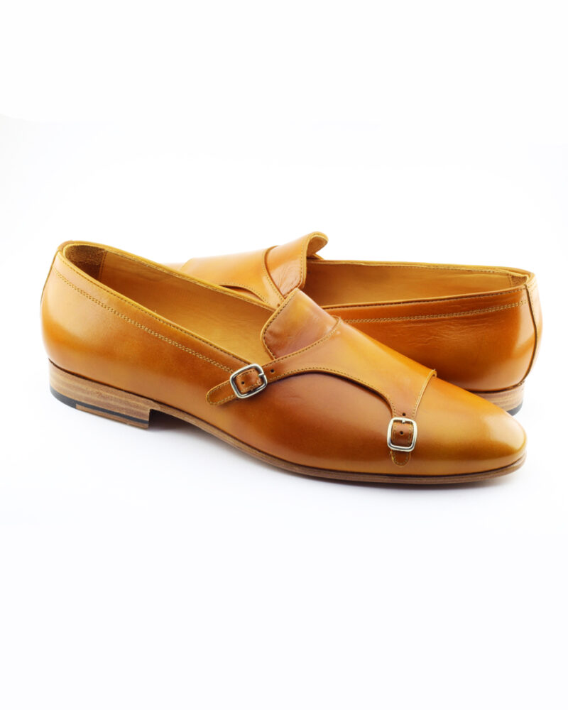 Handmade Mustard Leather Double Monk Strap Loafers by BespokeDailyShop.com with Free Worldwide Shipping
