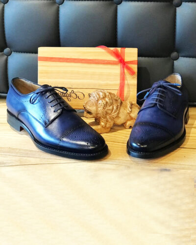 Bespoke Villanova Blue Leather Derby Shoes by BespokeDailyShop.com with Free Worldwide Shipping