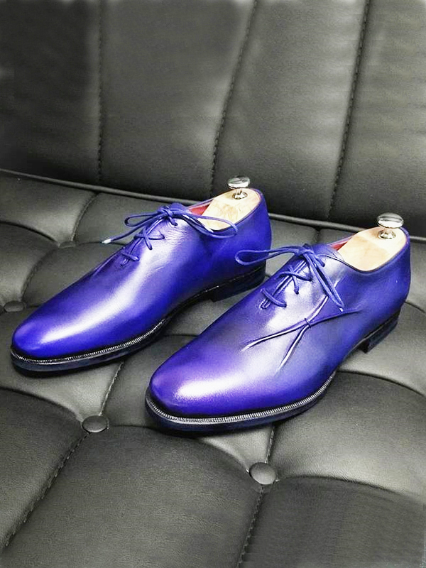 Handmade Blue Leather Oxfords by BespokeDailyShop.com with Free Worldwide Shipping