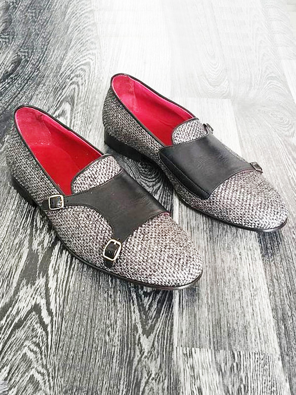 Handmade Gray Suede Leather Double Monk Strap Loafers by BespokeDailyShop.com with Free Worldwide Shipping