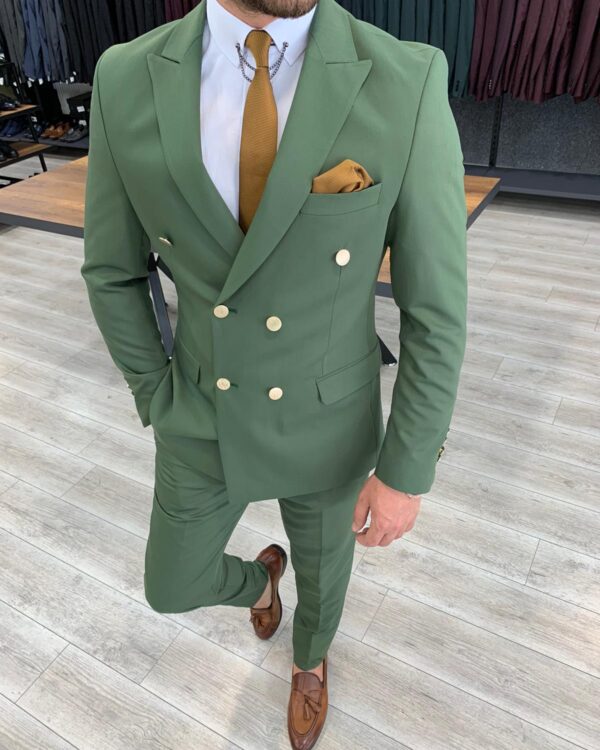 Buy Green Slim Fit Double Breasted Suit by BespokeDailyShop