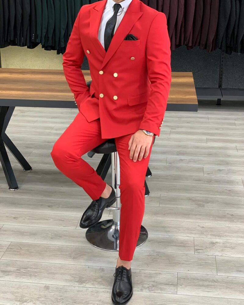 Red Slim Fit Double Breasted Suit by BespokeDailyShop.com with Free Worldwide Shipping