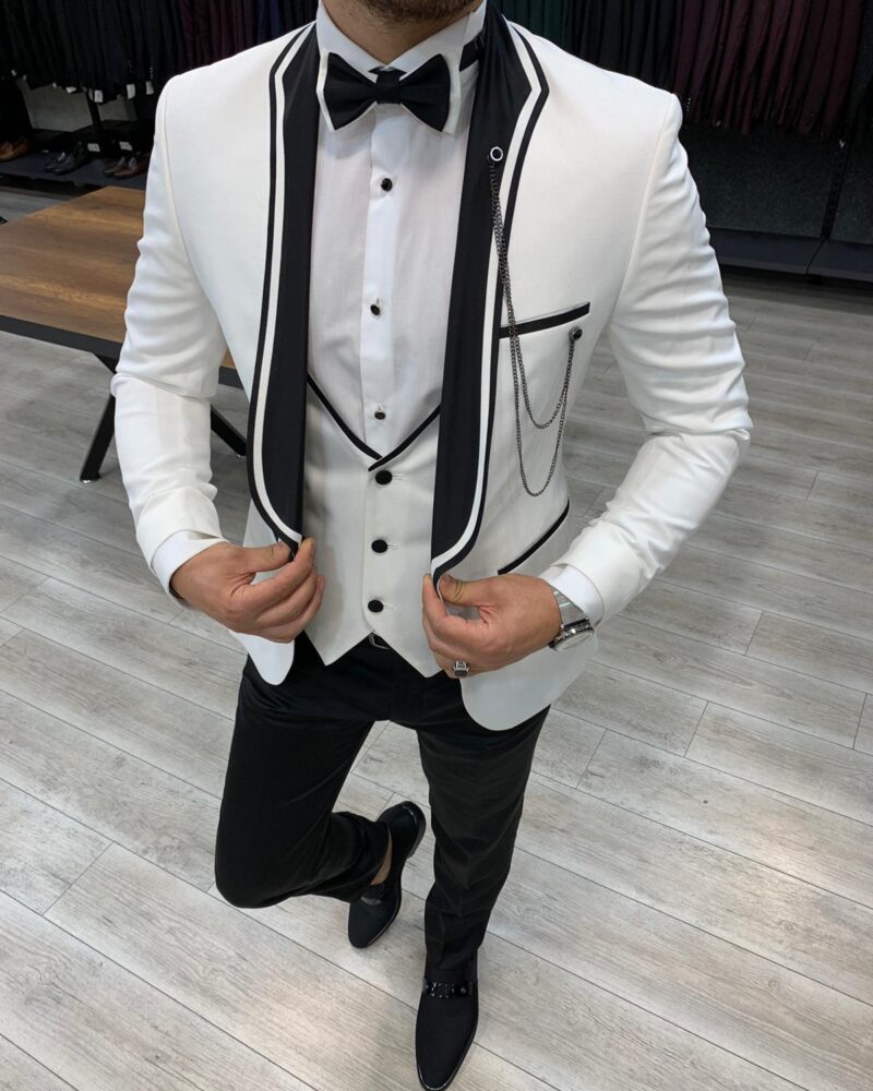 White Slim Fit Tuxedo by BespokeDailyShop.com with Free Worldwide Shipping