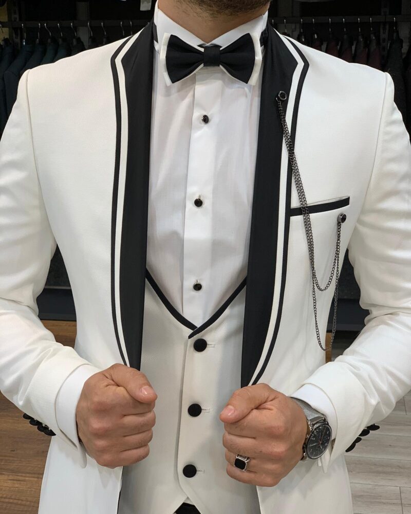 White Slim Fit Tuxedo by BespokeDailyShop.com with Free Worldwide Shipping