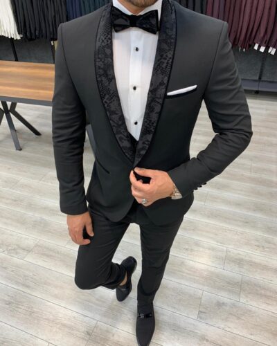 Buy Black Slim Fit Shawl Lapel Tuxedo by BespokeDailyShop
