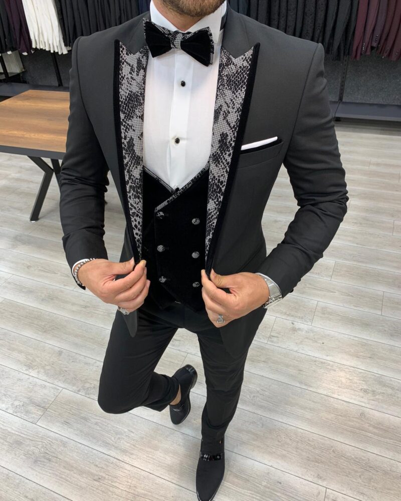 Buy Black Slim Fit Peak Lapel Tuxedo by BespokeDailyShop