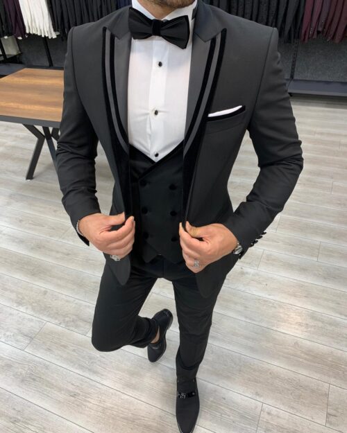 Buy Black Slim Fit Shawl Lapel Tuxedo by BespokeDailyShop