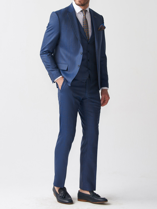 BespokeDaily Aberdeen Blue Slim Fit Plaid Suit - Bespoke Daily