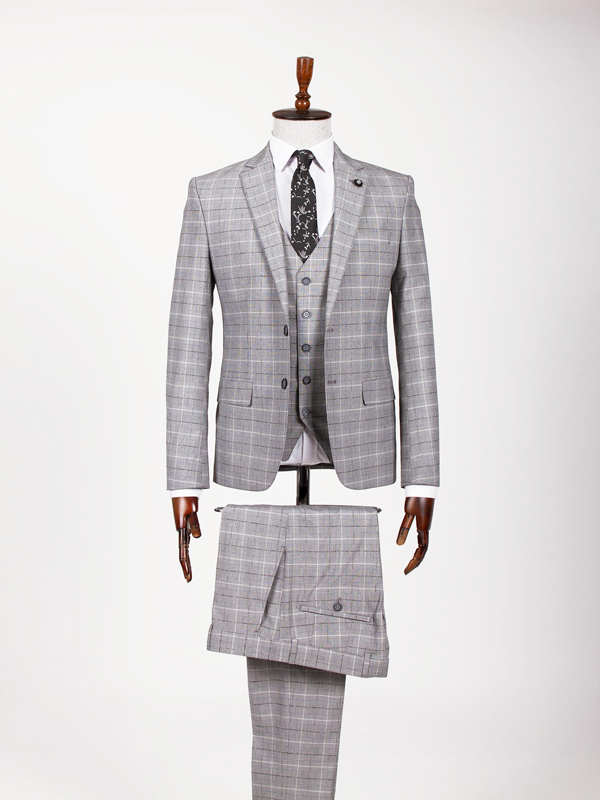Buy Gray Slim Fit Plaid Suit by BespokeDailyShop | Worldwide Shipping