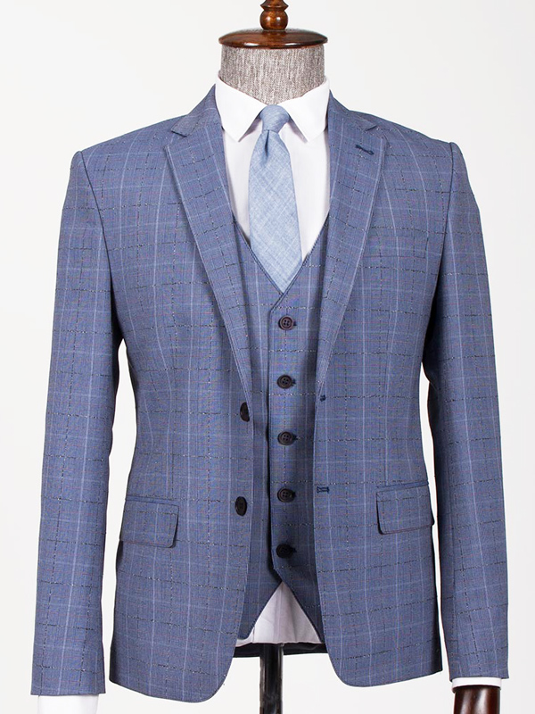 Buy Indigo Slim Fit Plaid Suit by BespokeDailyShop | Worldwide Shipping