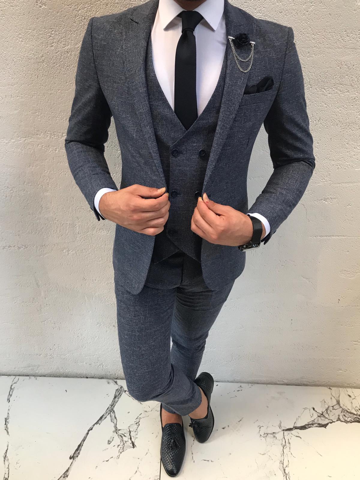BespokeDaily Goldsboro Blue Slim Fit Suit - Bespoke Daily