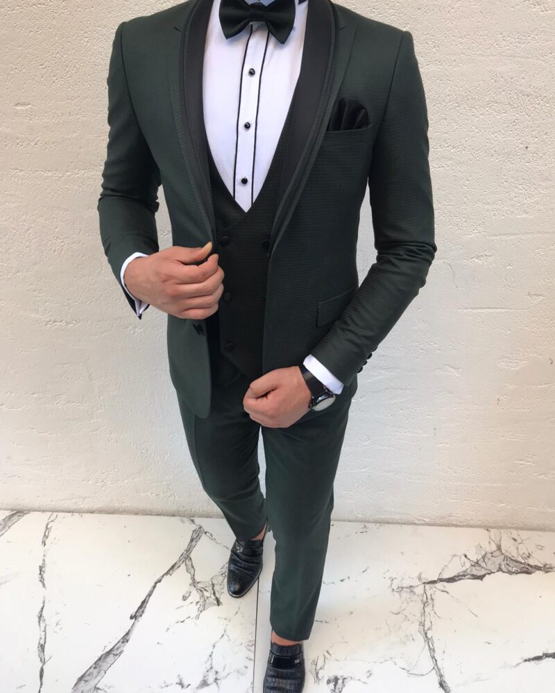 Buy Green Slim Fit Peak Lapel Tuxedo by BespokeDailyShop