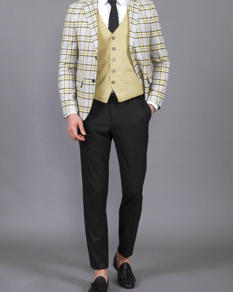 Yellow Slim Fit Plaid Suit by BespokeDailyShop.com with Free Worldwide Shipping