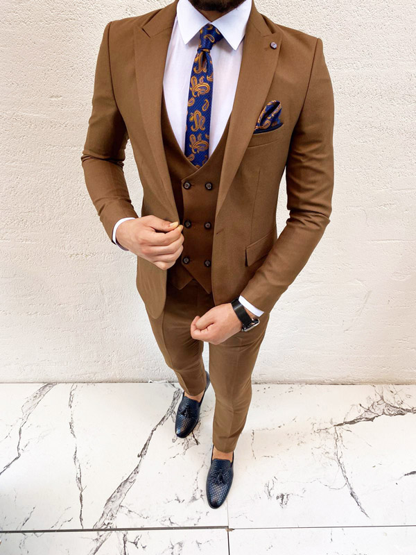 BespokeDaily Lowell Tan Slim Fit Suit - Bespoke Daily
