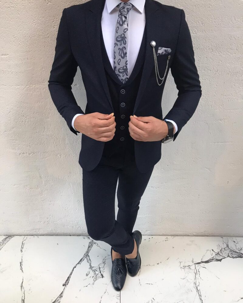 Dark Blue Slim Fit Suit by BespokeDailyShop.com with Free Worldwide Shipping