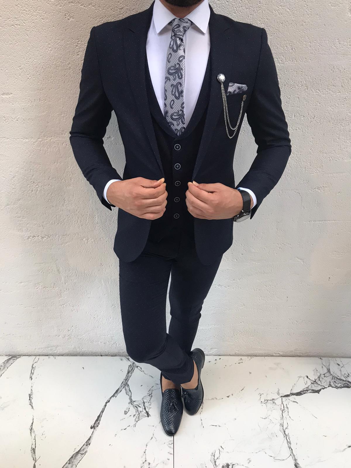 BespokeDaily Mooresville Dark Blue Slim Fit Suit - Bespoke Daily