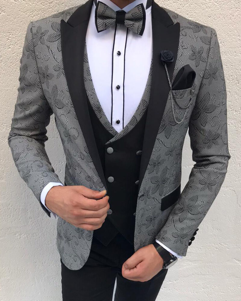 Buy Gray Slim Fit Peak Lapel Tuxedo by BespokeDailyShop