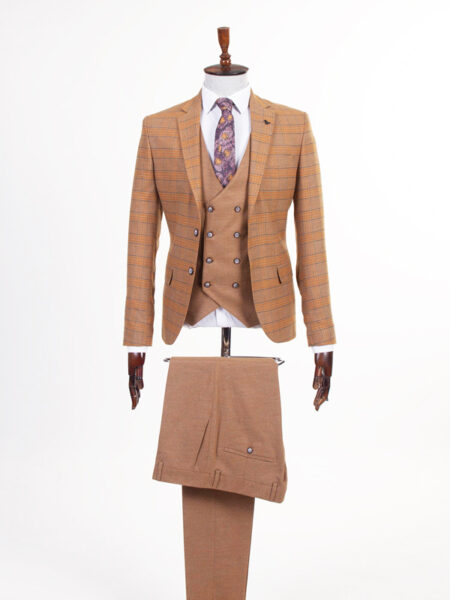 Buy Brown Slim Fit Plaid Suit by BespokeDailyShop | Worldwide Shipping