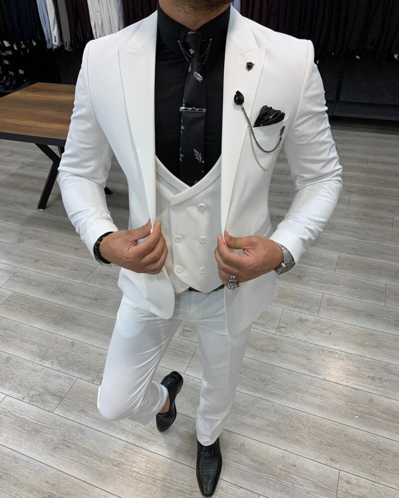 White Slim Fit Wool Suit by BespokeDailyShop.com with Free Worldwide Shipping
