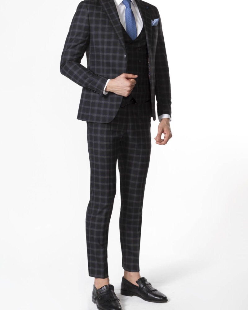 Black Slim Fit Plaid Suit by BespokeDailyShop.com with Free Worldwide Shipping