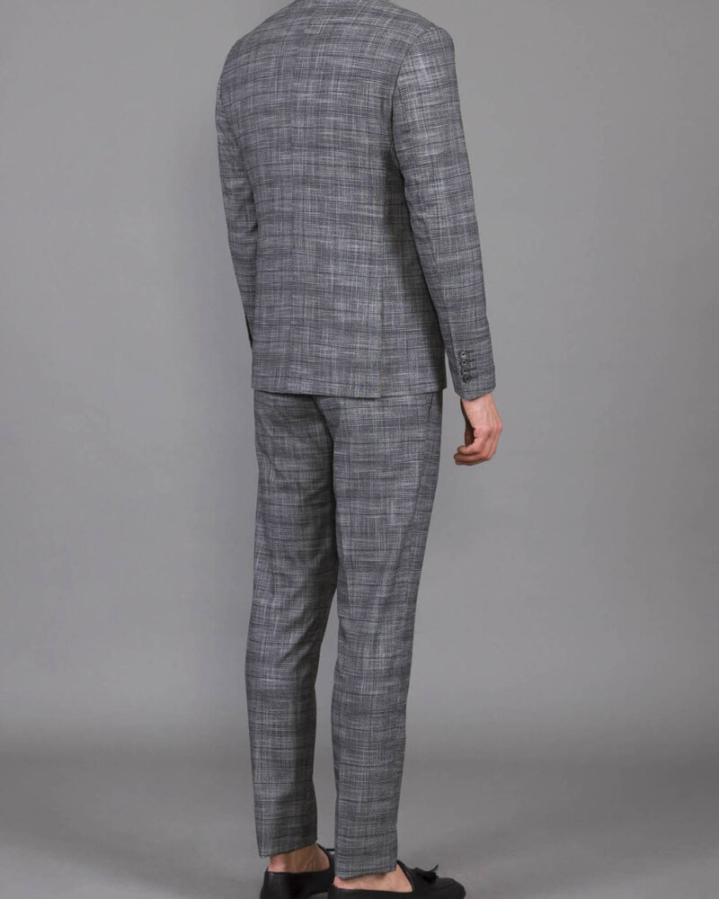 Gray Slim Fit Crosshatch Plaid Suit by BespokeDailyShop.com with Free Worldwide Shipping
