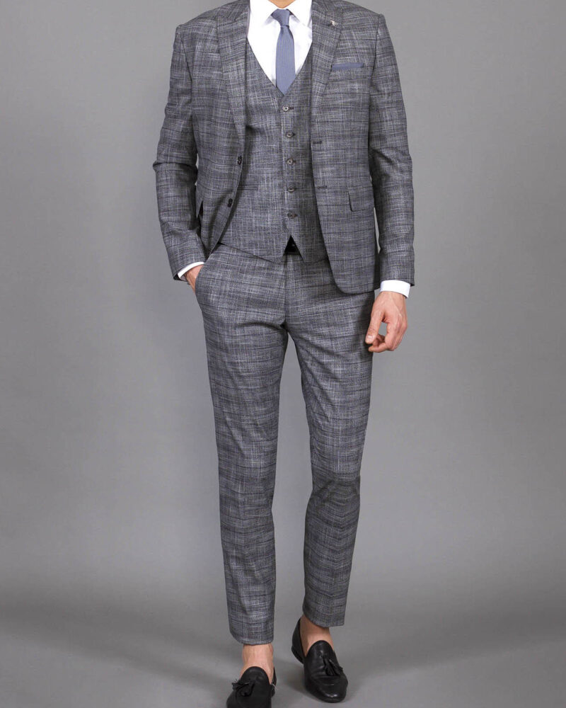 Gray Slim Fit Crosshatch Plaid Suit by BespokeDailyShop.com with Free Worldwide Shipping