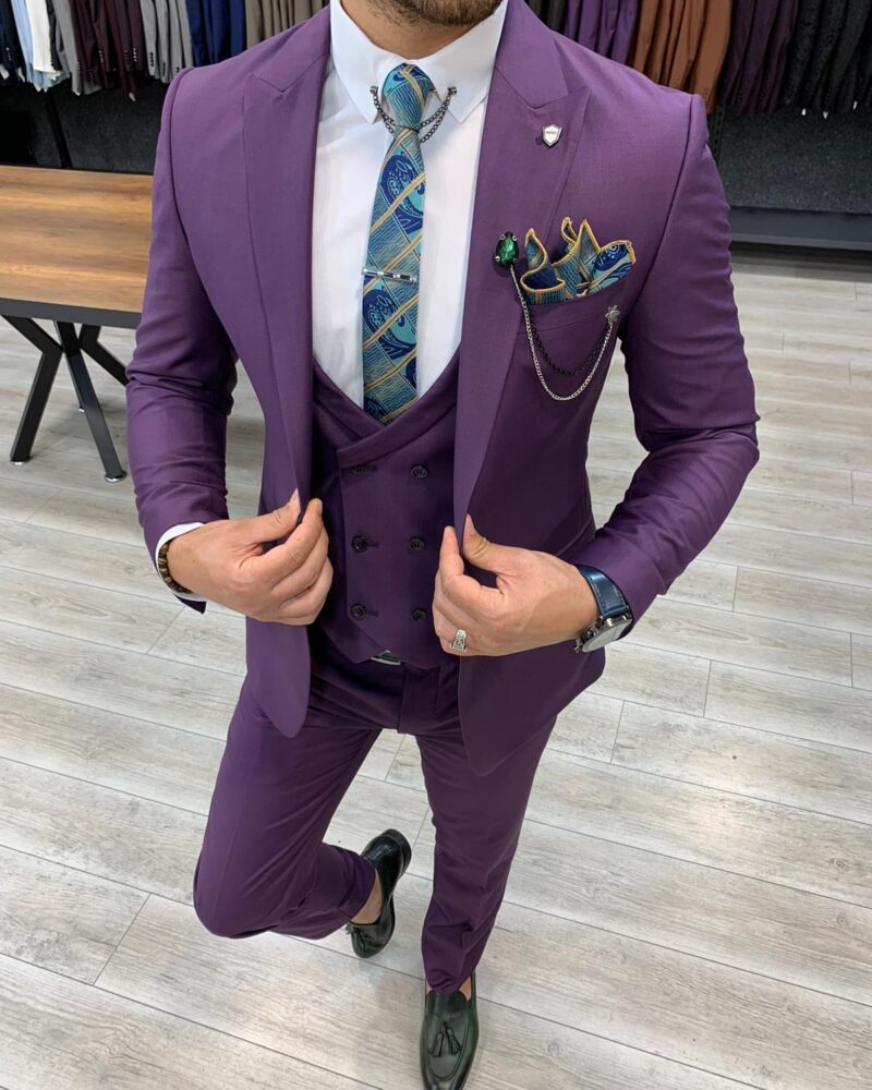 Purple Slim Fit Wool Suit by BespokeDailyShop.com with Free Worldwide Shipping
