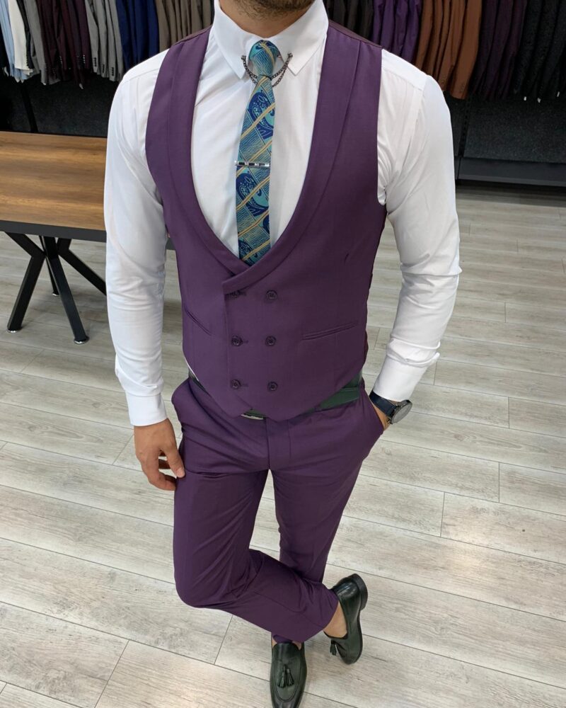 Purple Slim Fit Wool Suit by BespokeDailyShop.com with Free Worldwide Shipping