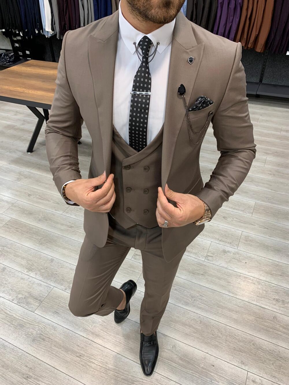 Buy Brown Slim Fit Wool Suit by BespokeDailyShop.com | Free Shipping