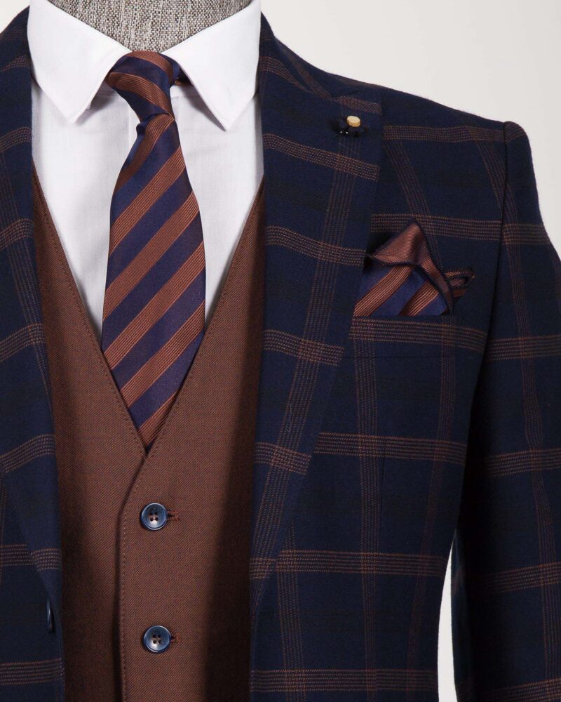 Navy Blue Slim Fit Plaid Suit by BespokeDailyShop.com with Free Worldwide Shipping